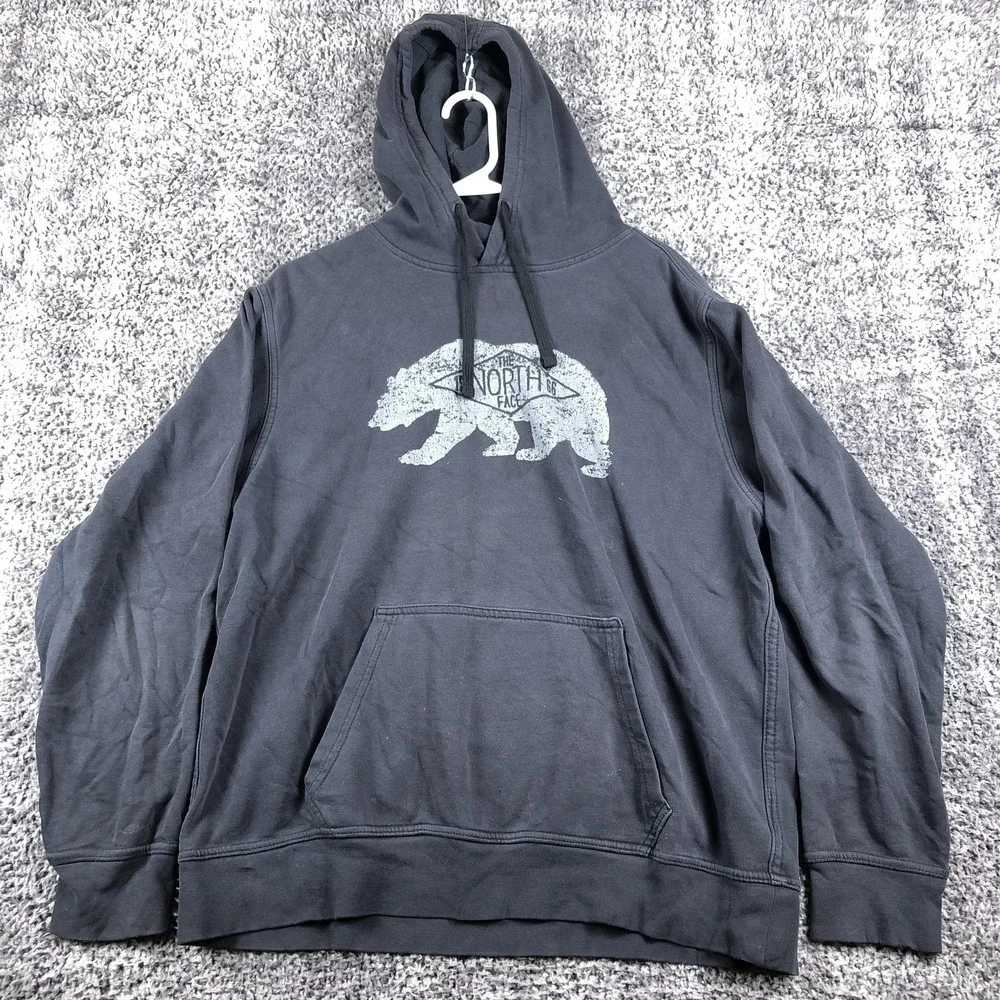 The North Face Hoodie Mens‎ Large Gray Graphic Fleece Pullover Bear Logo Outdoor